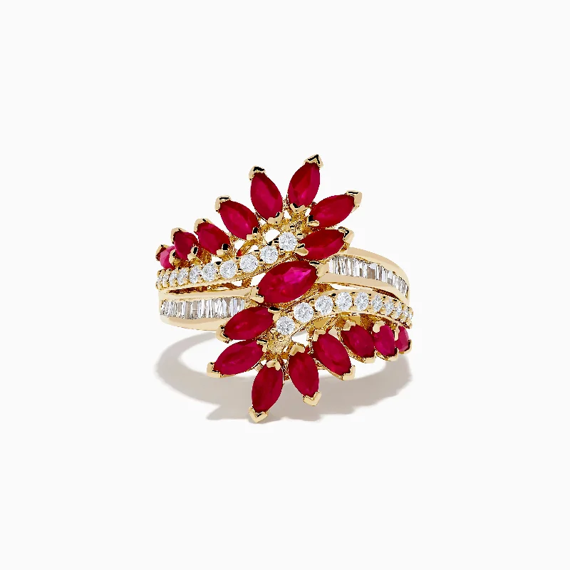 Ruby Royale 14K Yellow Gold Ruby and Diamond Cocktail Ring, 3.76 TCW