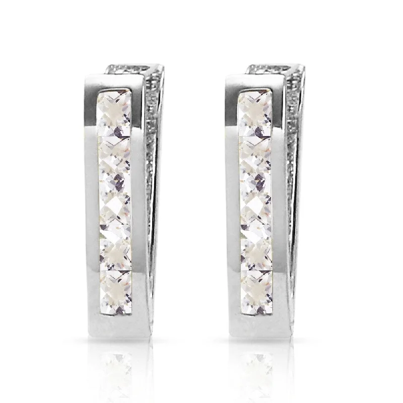 1.2 CTW 14K Solid White Gold Oval Huggie Earrings White Topaz