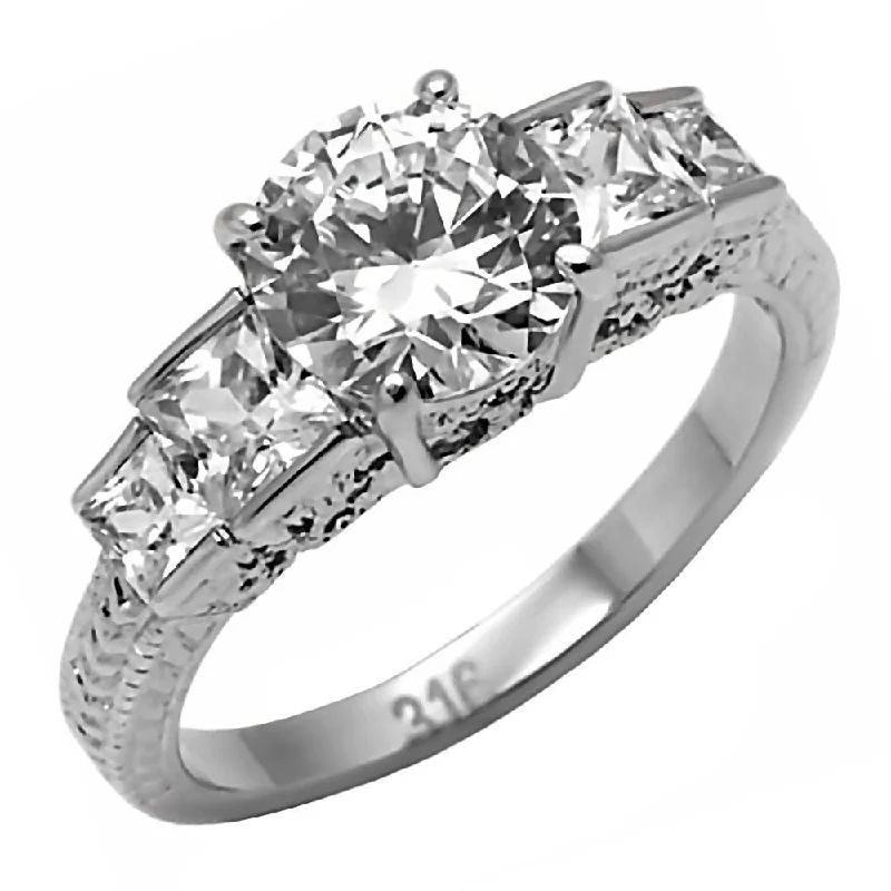 Basanti: 5 Stone 3.52ct Scroll-work and Cathedral setting Steel Ring