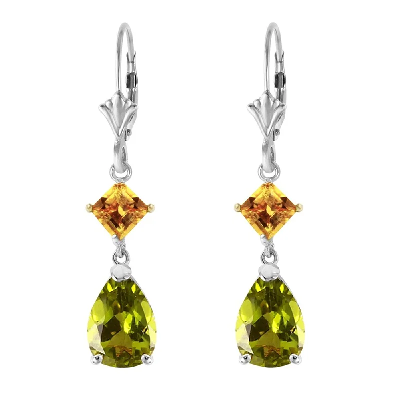 4.5 CTW 14K Solid White Gold Leverback Earrings Peridot Citrine