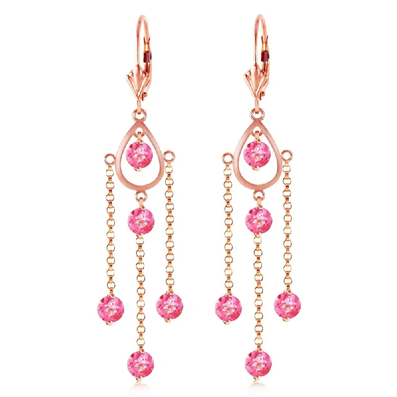 14K Solid Rose Gold Chandelier Earrings with Natural Pink Topaz