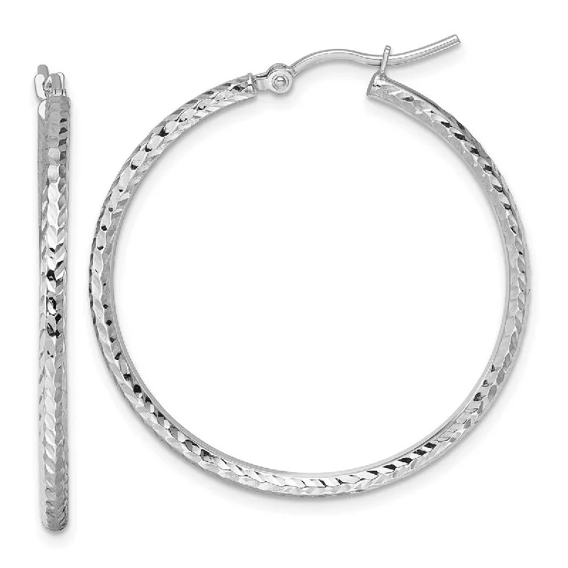 Curata 10k White Gold Sparkle Cut Round Tube Hoop Earrings - 35x35mm