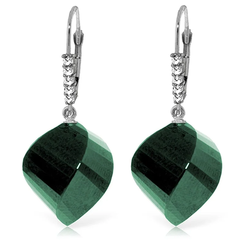 14K Solid Gold Leverback Earrings Diamonds & Briolette Emeralds