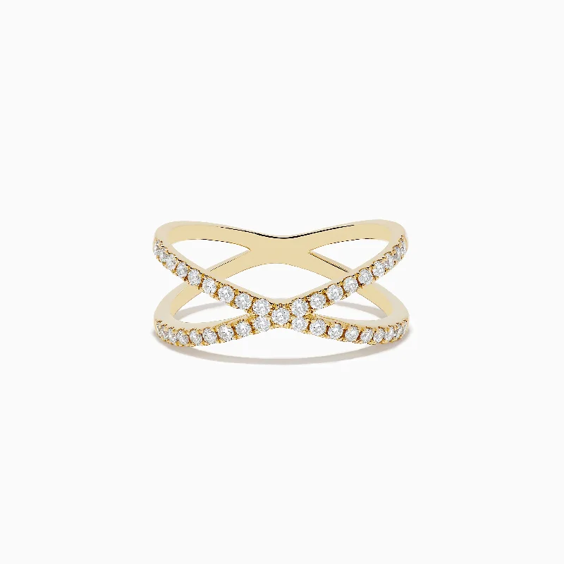 D'oro 14K Yellow Gold Diamond Crossover Ring 0.37 TCW