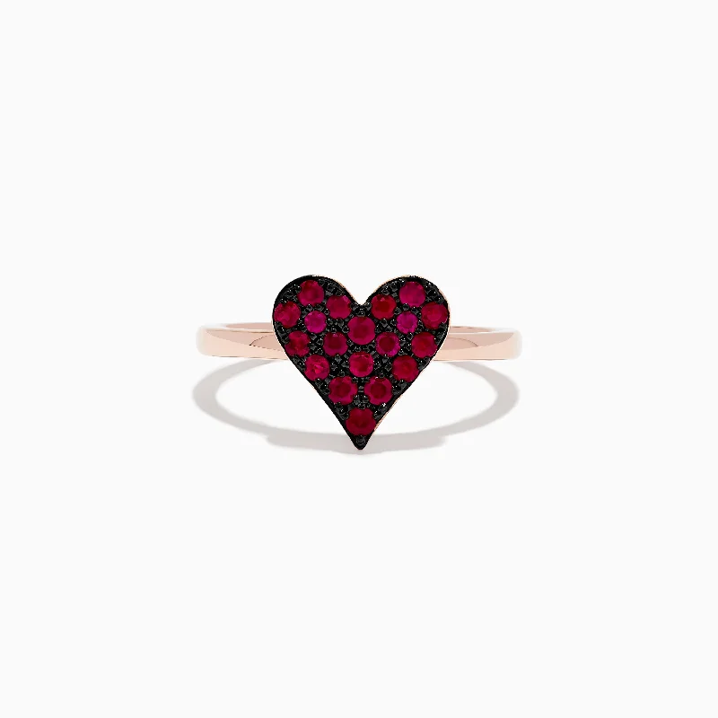 Casino 14K Rose Gold Ruby Heart Ring