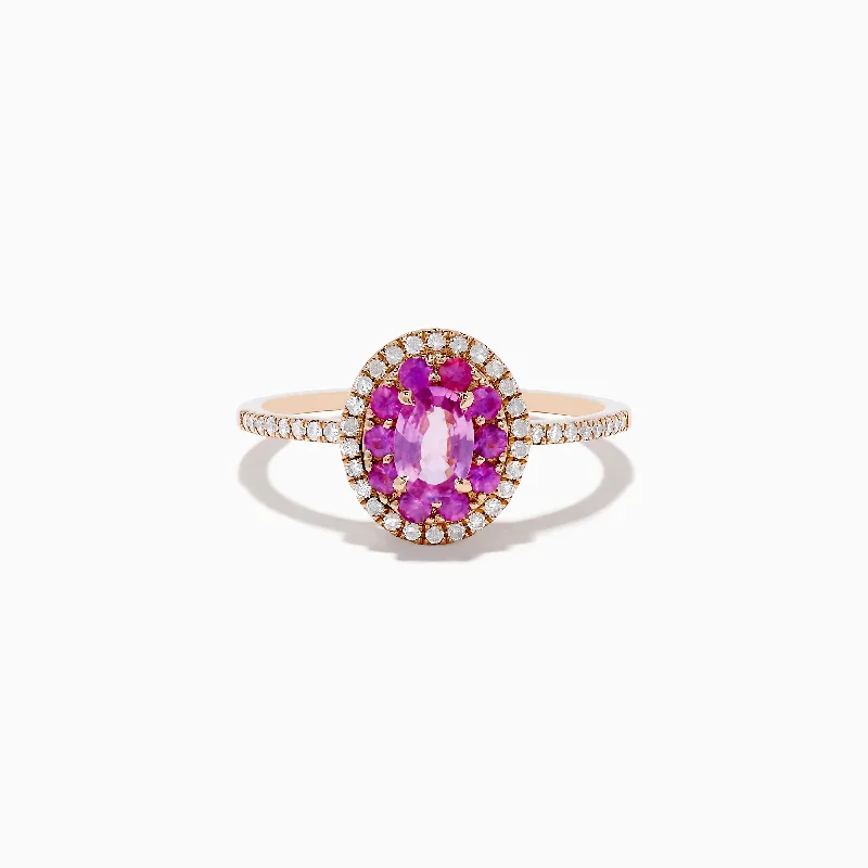 14K Rose Gold Pink Sapphire and Diamond Ring